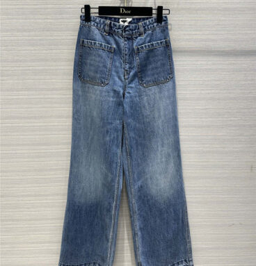 dior mid-high waist double pocket straight jeans replicas clothes