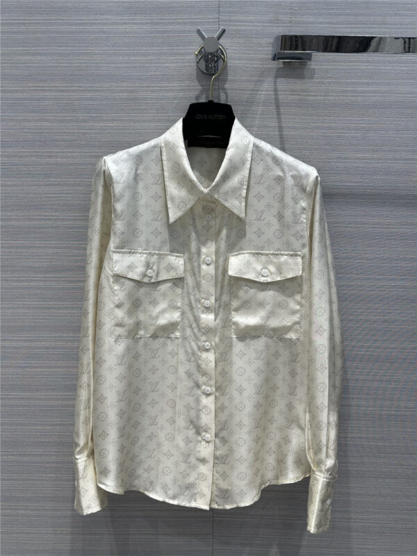 louis vuitton LV milk tea logo printed silk shirt replica clothing