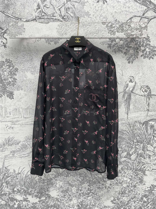 chanel full printed see-through shirt replica designer clothes