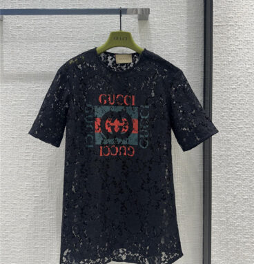 gucci zippered round neck lace short sleeve top replica clothes