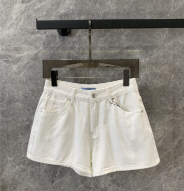 prada triangle logo white denim shorts replica designer clothes