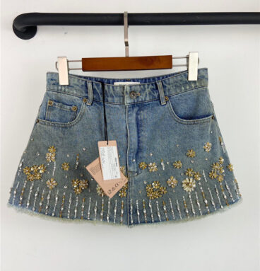 miumiu beaded mini denim skirt replicas clothes
