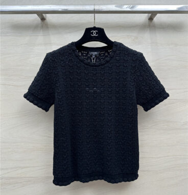 chanel hollow embossed braided short-sleeved top replica clothes