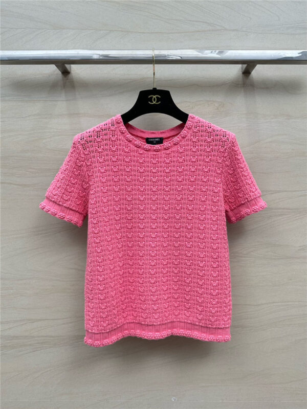 chanel hollow embossed braided short-sleeved top replica clothes