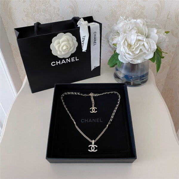chanel leather chain choker double c necklace