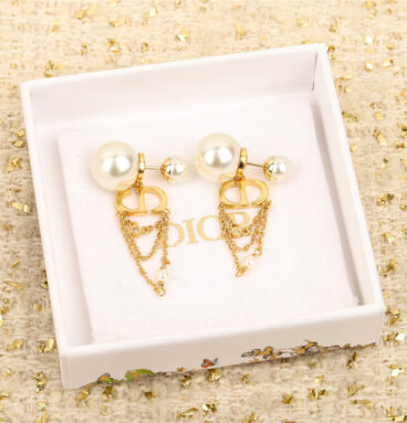 dior triple tassel double bead earrings