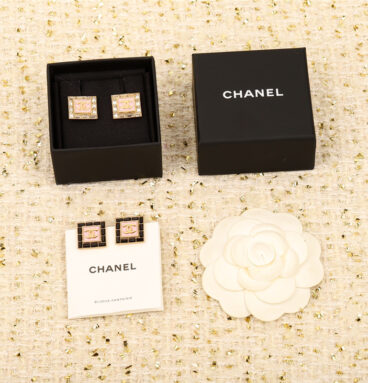 chanel pink square double c earrings