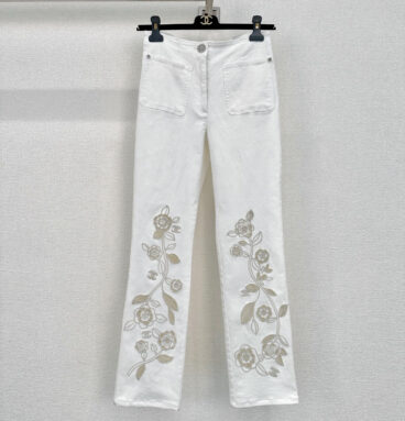 chanel double pocket embroidered jeans replica clothing