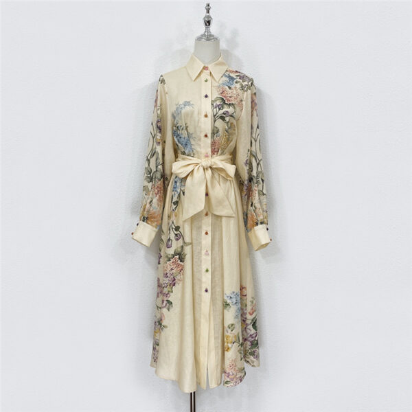zimm linen printed colorful button up dress