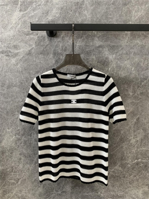 celine striped knitted short-sleeved top replicas clothes