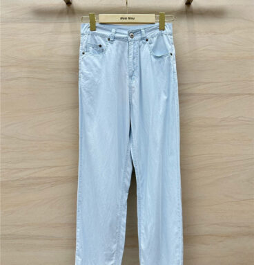 miumiu retro blue and white denim trousers replicas clothes