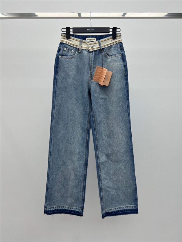 miumiu letter web denim wide leg pants replicas clothes