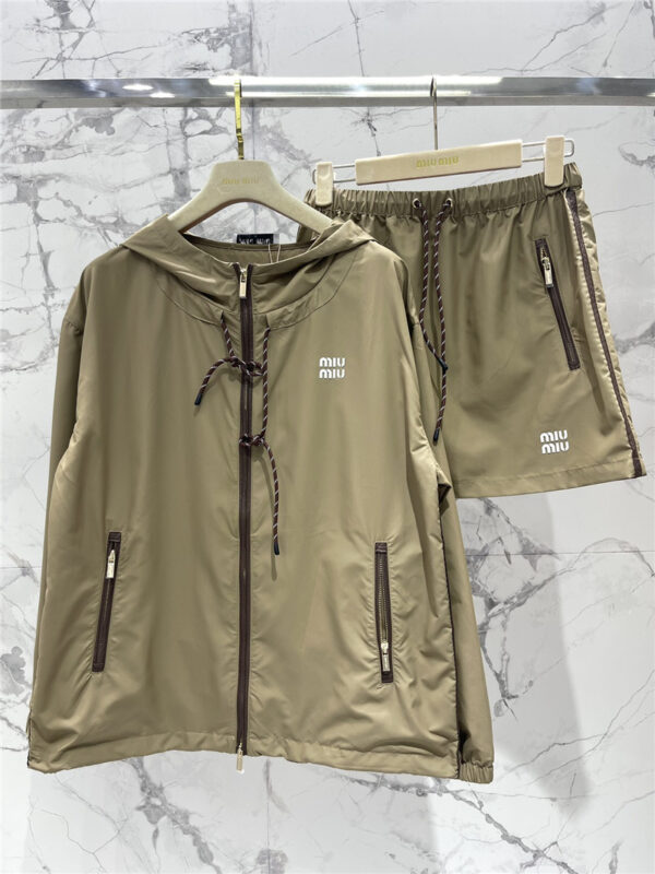 miumiu zippered nylon sun protection jacket and skirt suit
