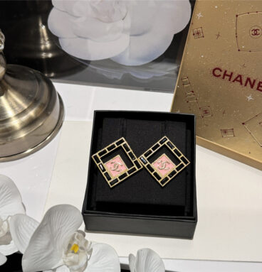 Chanel Double C Medieval Square Stud Earrings