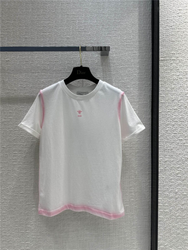 dior pink bee logo velvet printed T-shirt replica clothing