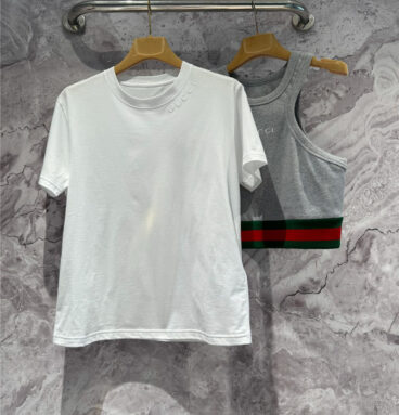 gucci white t-shirt with embroidered neckline replicas clothes