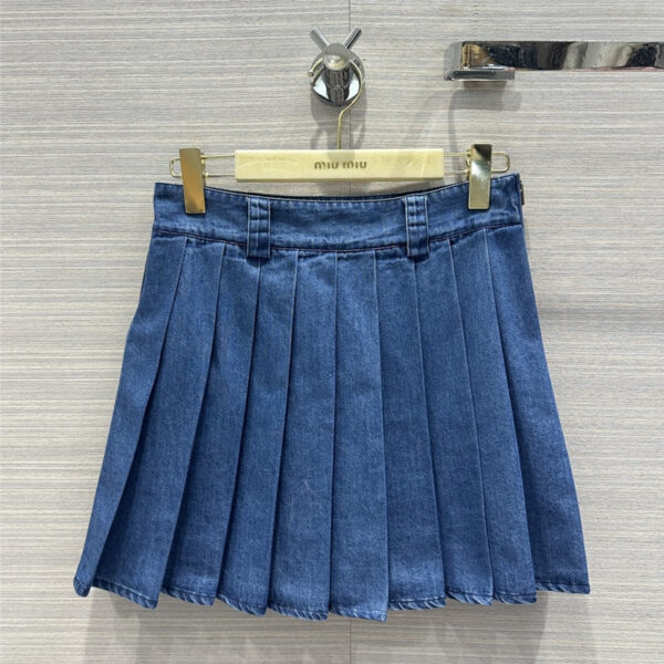 miumiu denim low waist pleated short skirt replica clothing