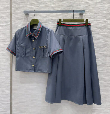 gucci preppy shirt top + pleated skirt set replica clothes
