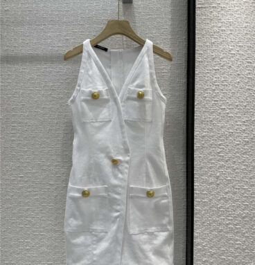 Balmain white denim buttoned dress replica clothing