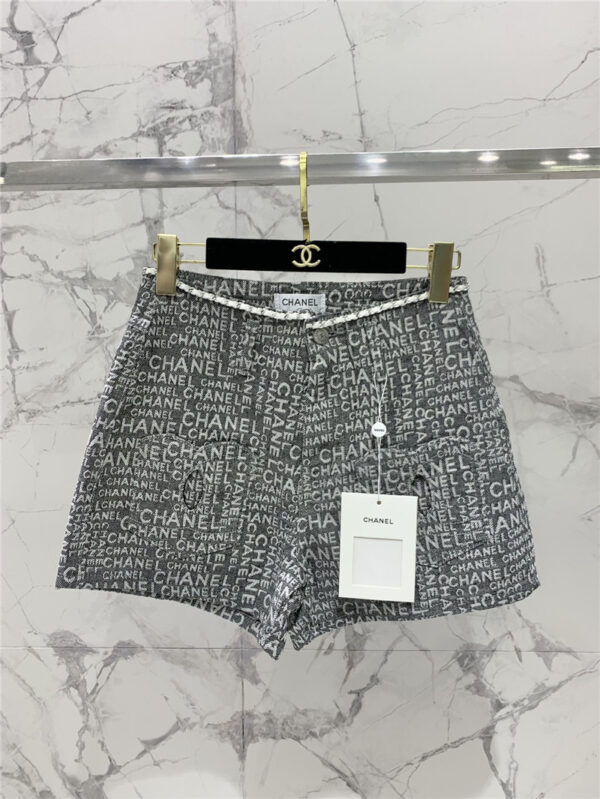 chanel full logo jacquard denim shorts replica clothes