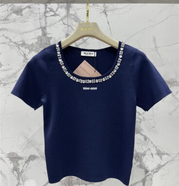 miumiu studded U-neck knitted T-shirt replica d&g clothing