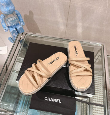 chanel cross strap straw hemp slippers replica shoes