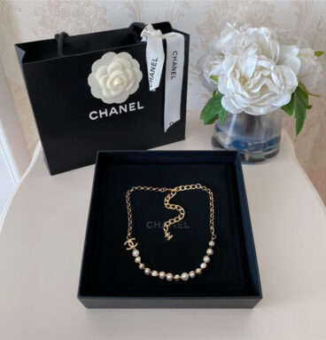chanel half bead half chain necklace
