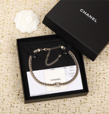 chanel black and white double choker necklace