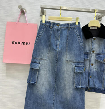miumiu mid-length denim skirt cheap replica designer clothes