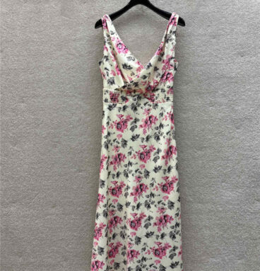 prada floral V-neck crossover sleeveless dress replica clothing