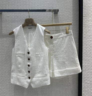 BC white cotton and linen vest suit replica clothes