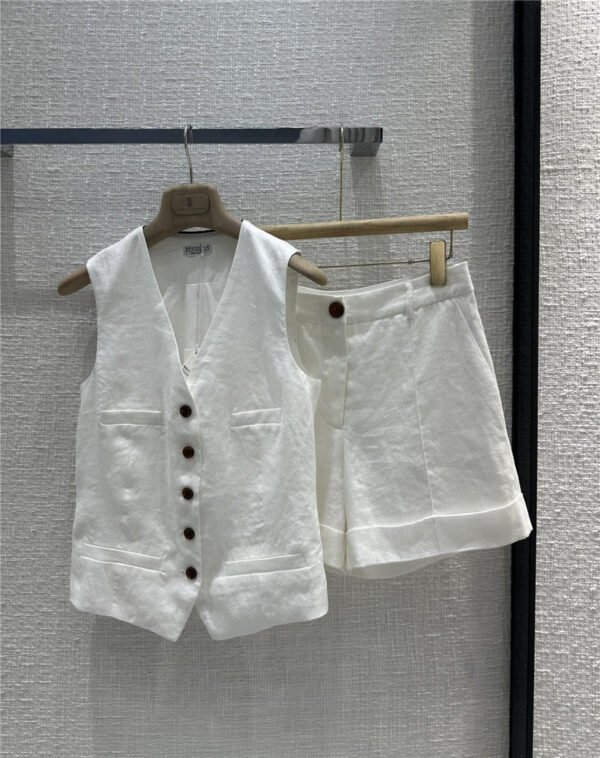 BC white cotton and linen vest suit replica clothes