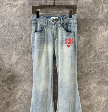 miumiu red letter love print bootcut jeans replica clothing