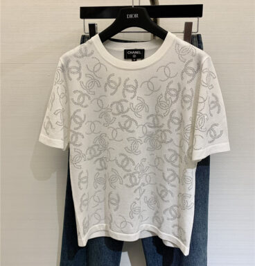 chanel bright diamond knitted short-sleeved replicas clothes