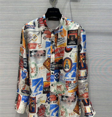louis vuitton LV printed silk shirt replica designer clothes