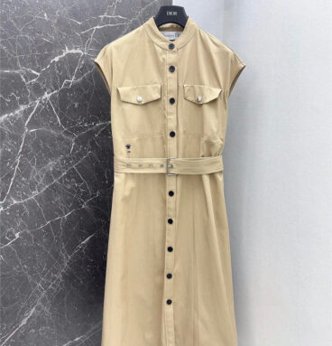 dior small stand collar khaki long dress replica designer clothes