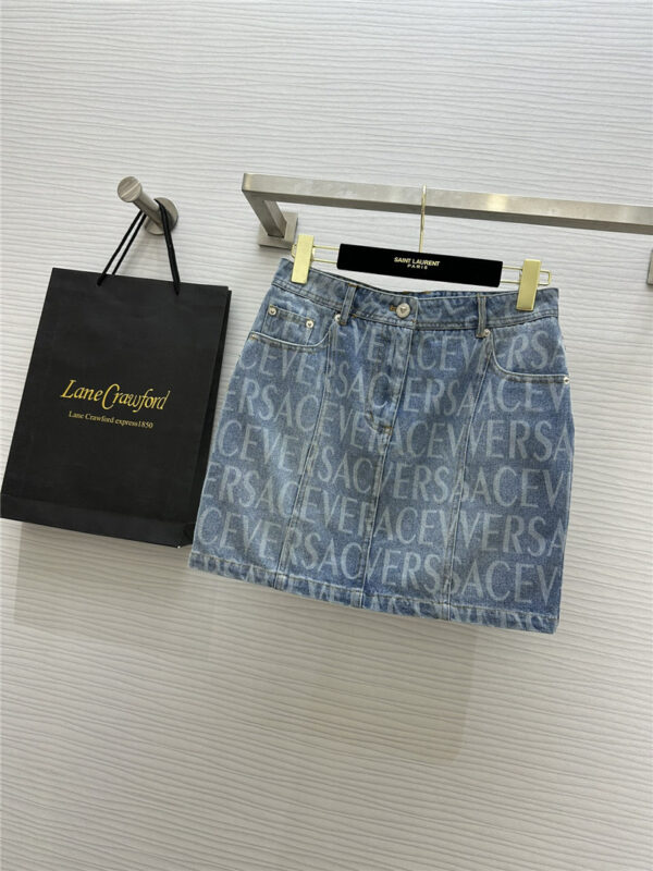 versace letter print washed denim skirt replica clothes