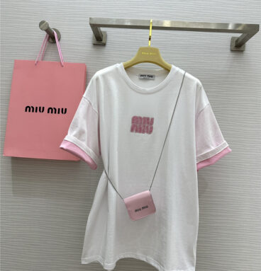 miumiu custom beaded contrast color T-shirt replica clothing