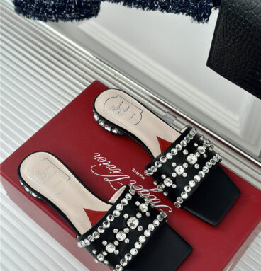 Roger vivier new square toe crystal slippers replica designer shoes