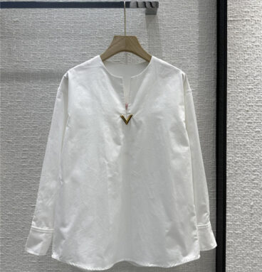 valentino hardware V-button round collar white shirt replica clothes