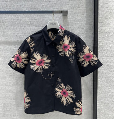 prada black floral print short sleeve shirt replica d&g clothing