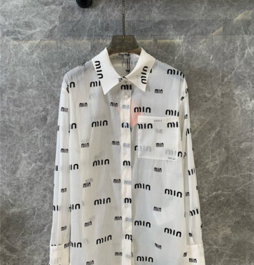 miumiu flocked printed long-sleeved shirt replica clothes
