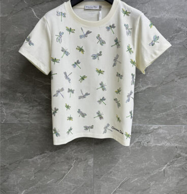 dior sequined dragonfly embroidered T-shirt replica clothes