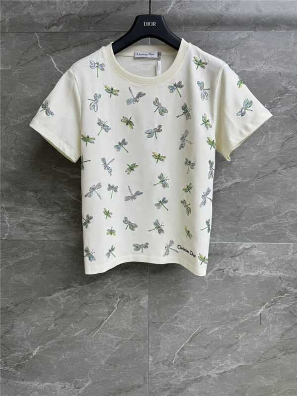 dior sequined dragonfly embroidered T-shirt replica clothes