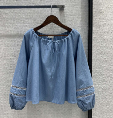 Chloé drawstring one-shoulder denim blue top replica clothing