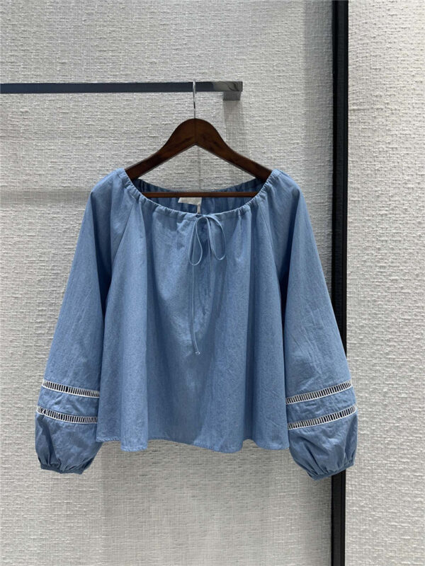 Chloé drawstring one-shoulder denim blue top replica clothing