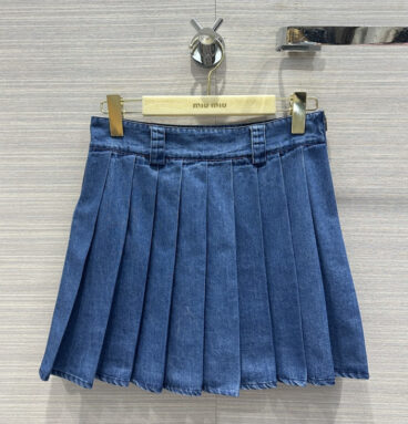 miumiu soft denim low waist pleated short skirt replica clothes