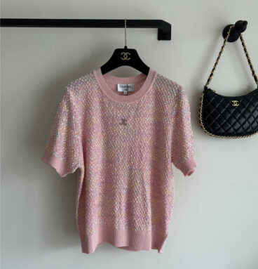 chanel new bling beads embellished short-sleeved replica clothing