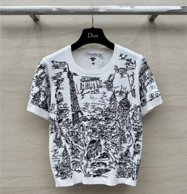 dior graffiti embroidered short-sleeved top replica clothing