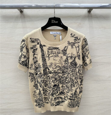 dior graffiti embroidered short-sleeved top replica clothing